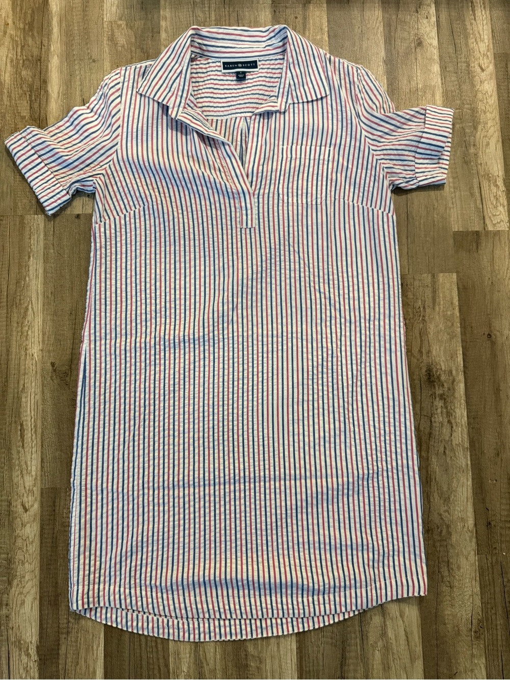Seersucker Striped Polo Shirt Dress - Red, Blue, White